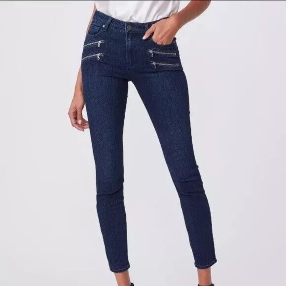 Womens Paige Denim Jeans Edgemont Twilight Zipper Skinny Jeans Size 29 Raw Hem